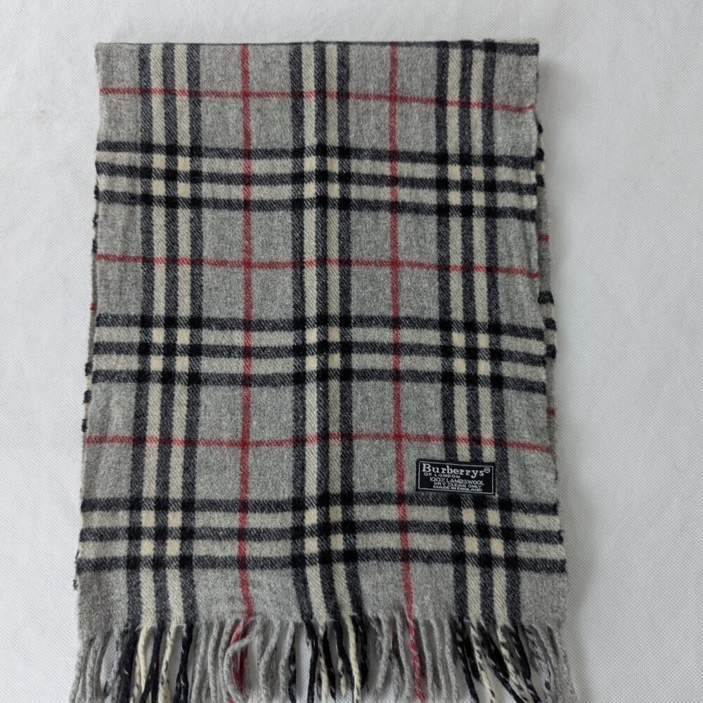 Burberry Lambswool Scarf Gray Unisex | Iconic Check Design | Ready to Ship - Picture 2 of 7